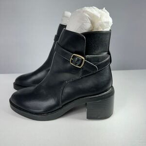 Loft Faux Leather Buckle Ankle Boots 5 Stacked Heel NWOB Grunge Goth Biker Indie